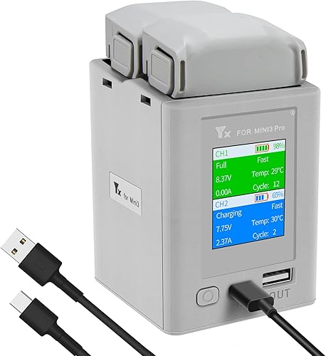 Miniatura 1 de Hanatora Cargador de dos vías de batería LCD para DJI Mini 4 Pro, Mini 3, Mini 3 Pro Drone, Hub de carga, carga de dos baterías Accesorios