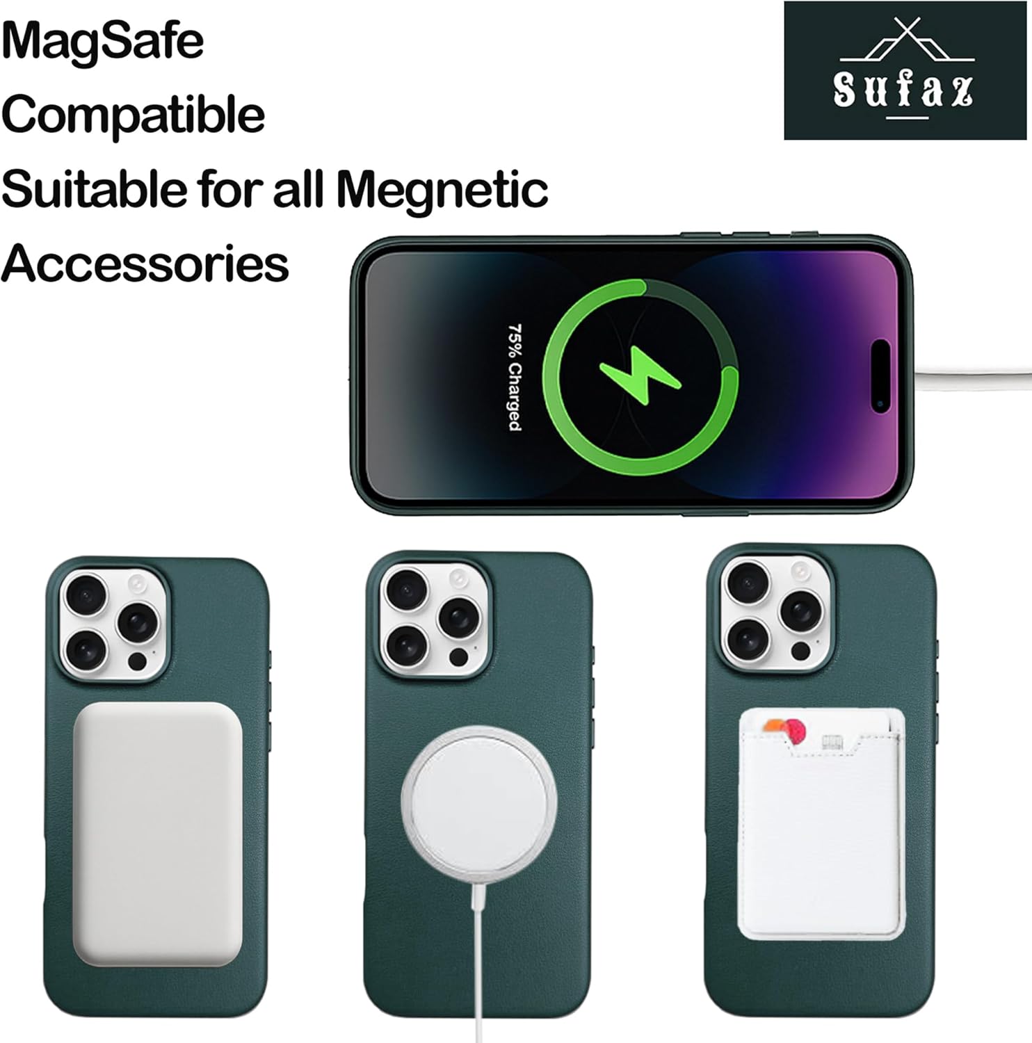 iPhone 16 Pro Max Case, Leather MagSafe Compatible - Green Genuine Leather Cover with Camera Control Button & Wireless Charging - Slim Protective Case