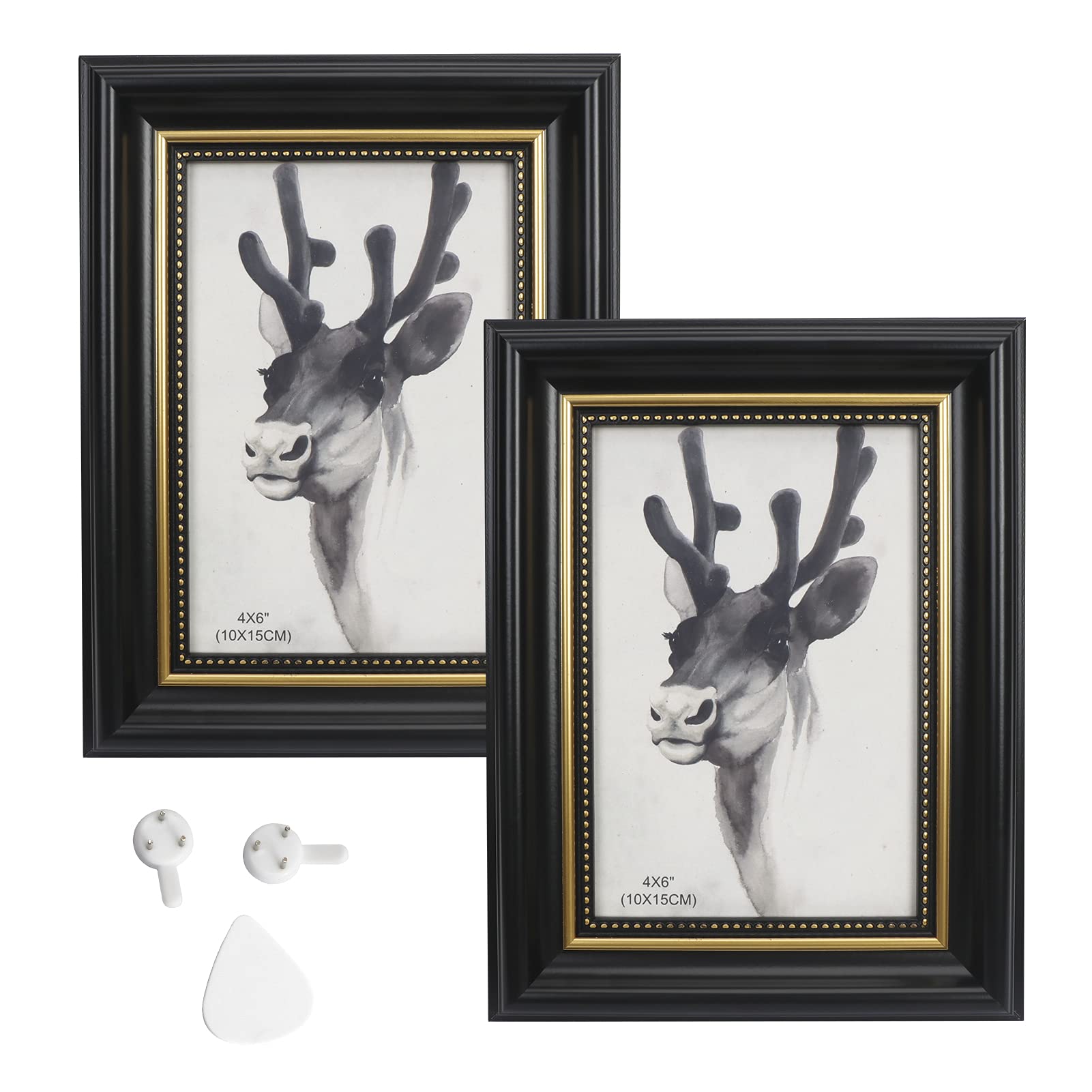 Skycase 4x6 Picture Frame Set of 2, Photo Frames,Display Photos for Wall or Tabletop, Wood Textured Photo Frames Collage with Gold Beads, 2 Pack, Black