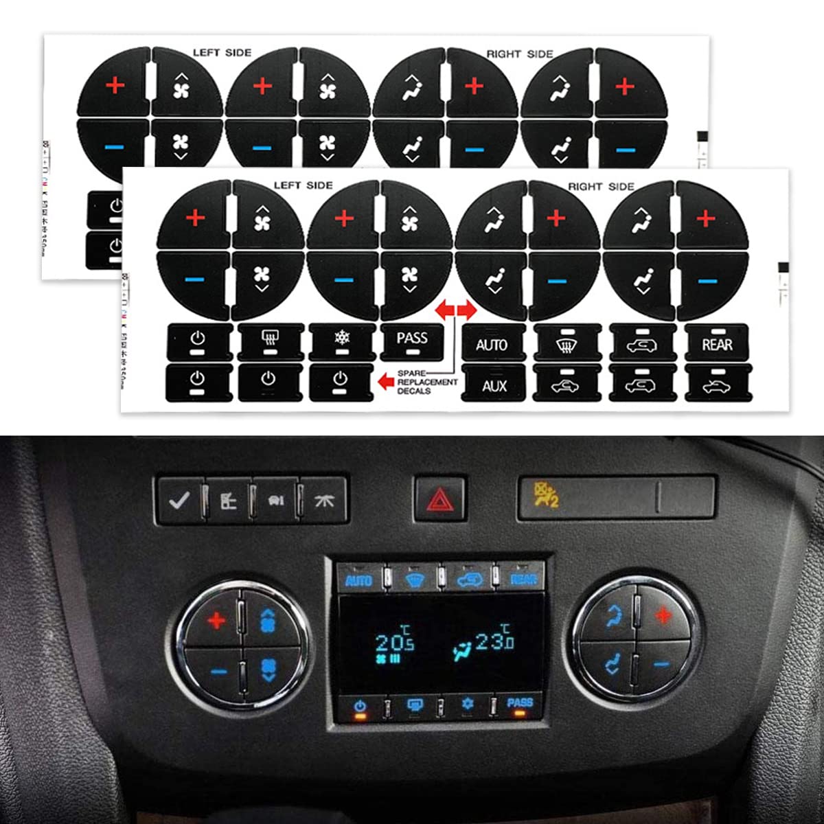 ECVV 2PCS AC Dash Button Repair Kit, Original Design AC Dash Button Decal Stickers for Fixing Ruined Faded A/C Control Buttons Decal Replacement