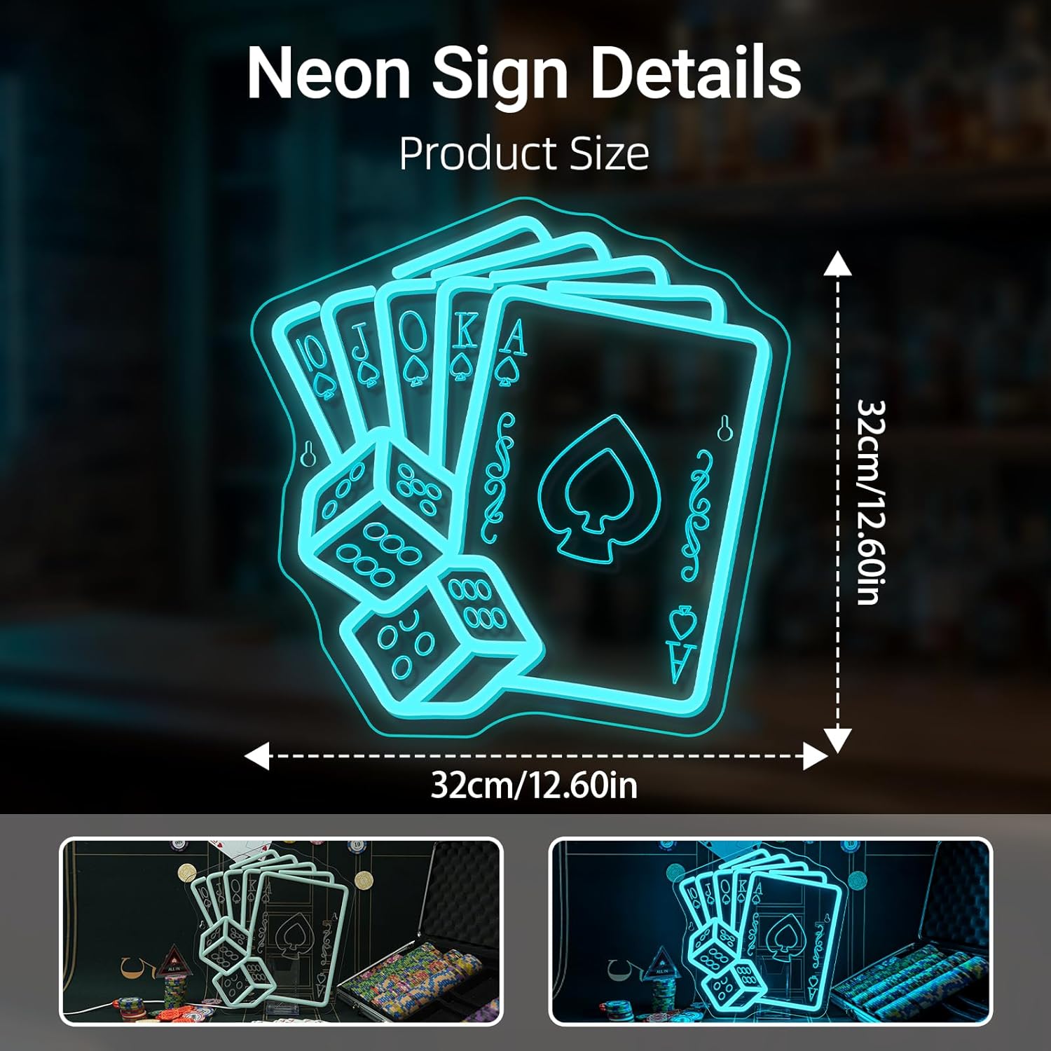 Gamerneon Blue Poker Neon Signs Dice Neon Signs Wall Decor Straight Flush Led Light for Bedrooms Bar Clubs Casinos Hotels Game Room Man Cave Party Decorations - Image 5