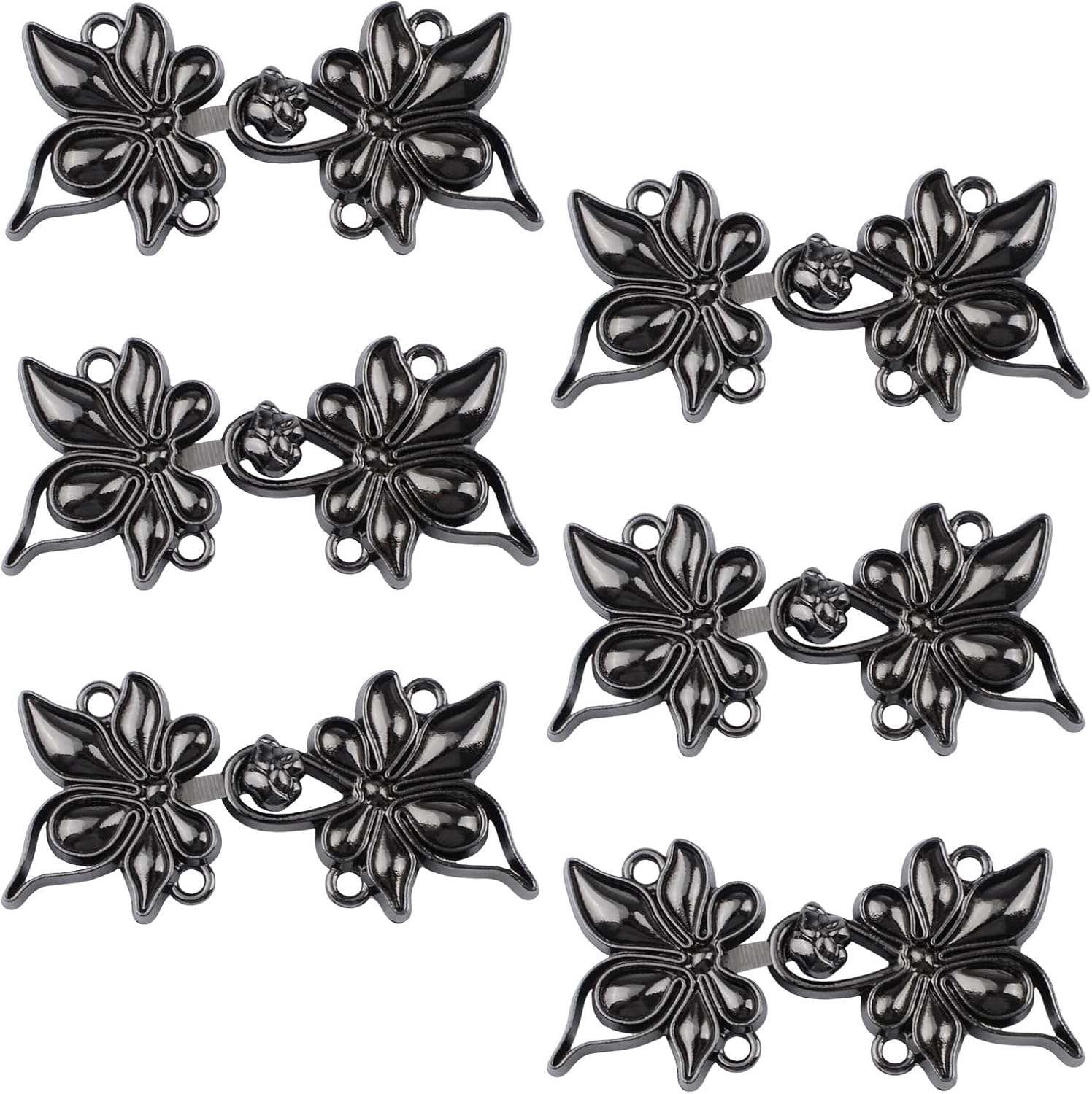 WANDIC Cloak Clasp Fasteners, 3 Pairs 2.7 * 5.5cm Sewing Buttons Silver Diamond Flower Sweater Shawl Clip(requires sewing)