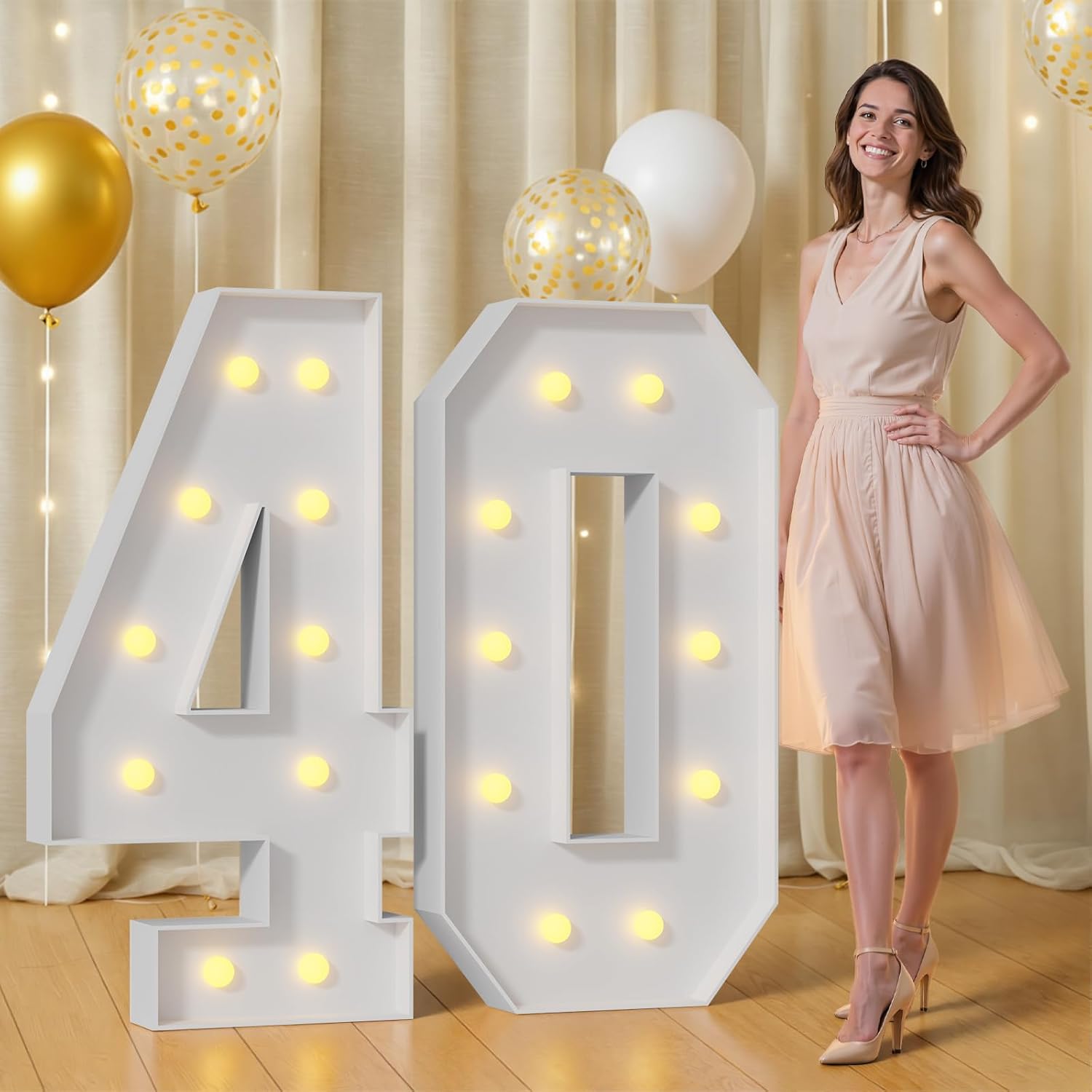 4FT 40 Marquee Numbers 40 Light Up Numbers for Party Large Foam Cardboard Warm White Light Sign Backdrop Birthday Party Decorations