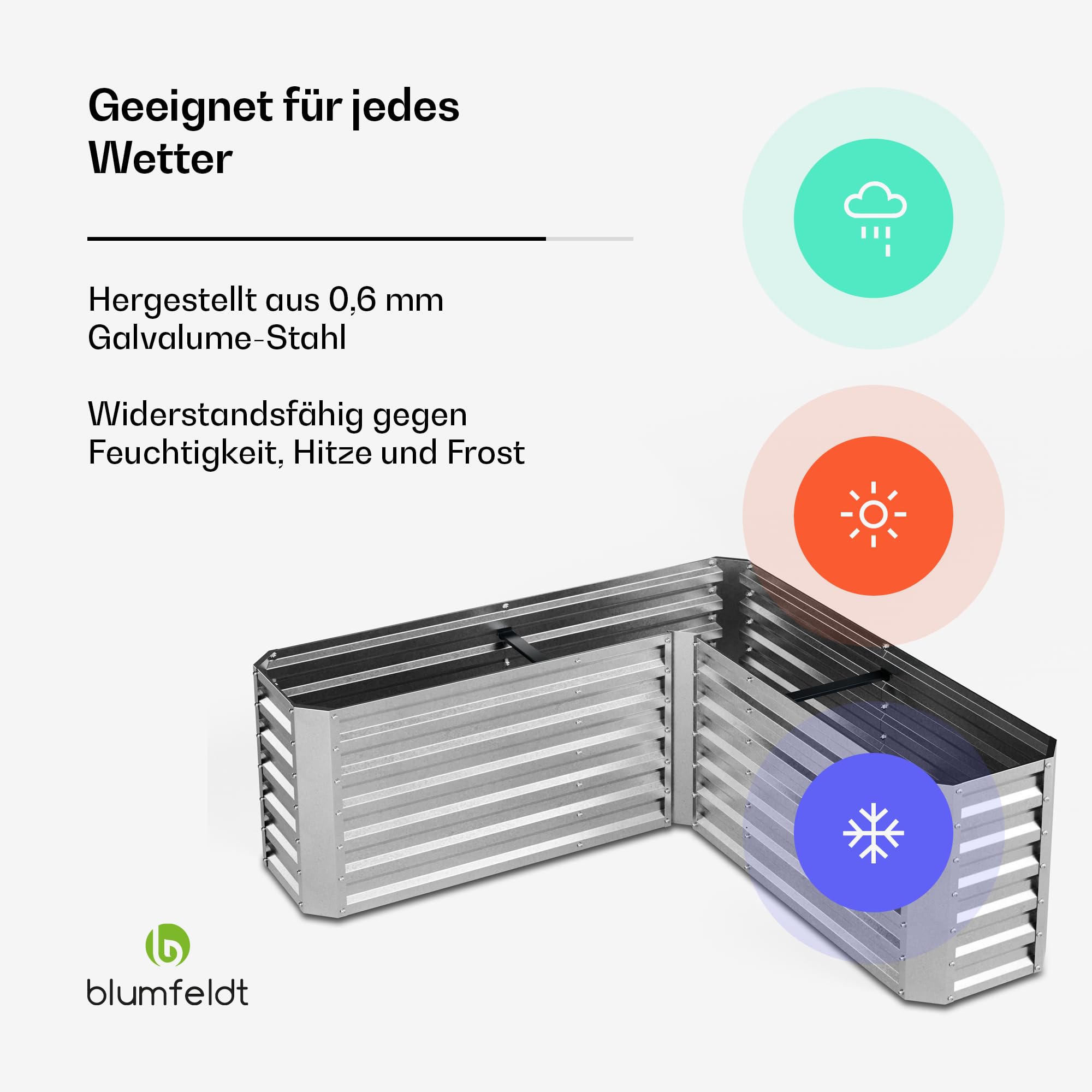 blumfeldt Hochbeet 160x160, L-förmiges Gartenhochbeet 742 L Aus Wetterfestem Galvanostahl, Ergonomisch & Rostbeständig Mit Offenem Boden Für Optimale Drainage & Einfache Montage