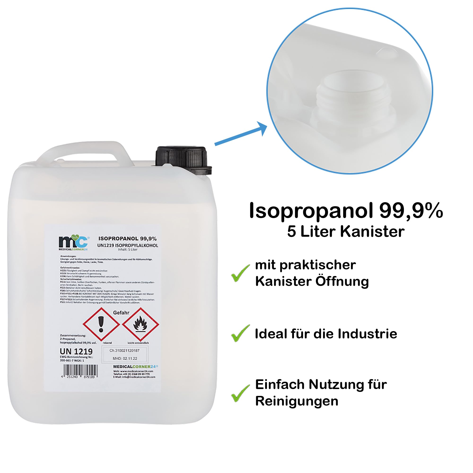 Medicalcorner24 Isopropanol 99,9% isopropylalkohol 2 x 5 l Bidón, Alcohol