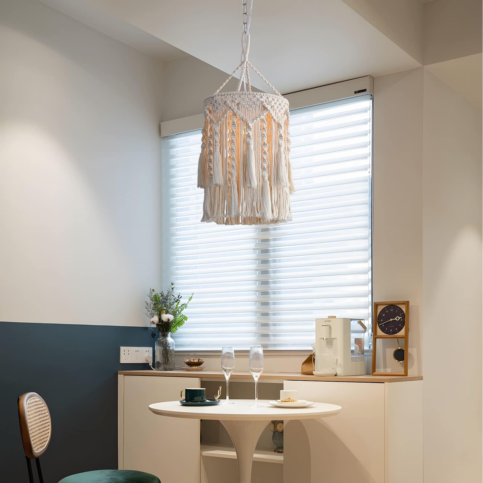 Lampadario Soggiorno Boho in Tessuto, Lampada a Sospensione E27 Lampadario Boho Intrecciato Fatto a Mano per Soggiorno, Camera da Letto, Lavabo Cucina 75 * 30cm