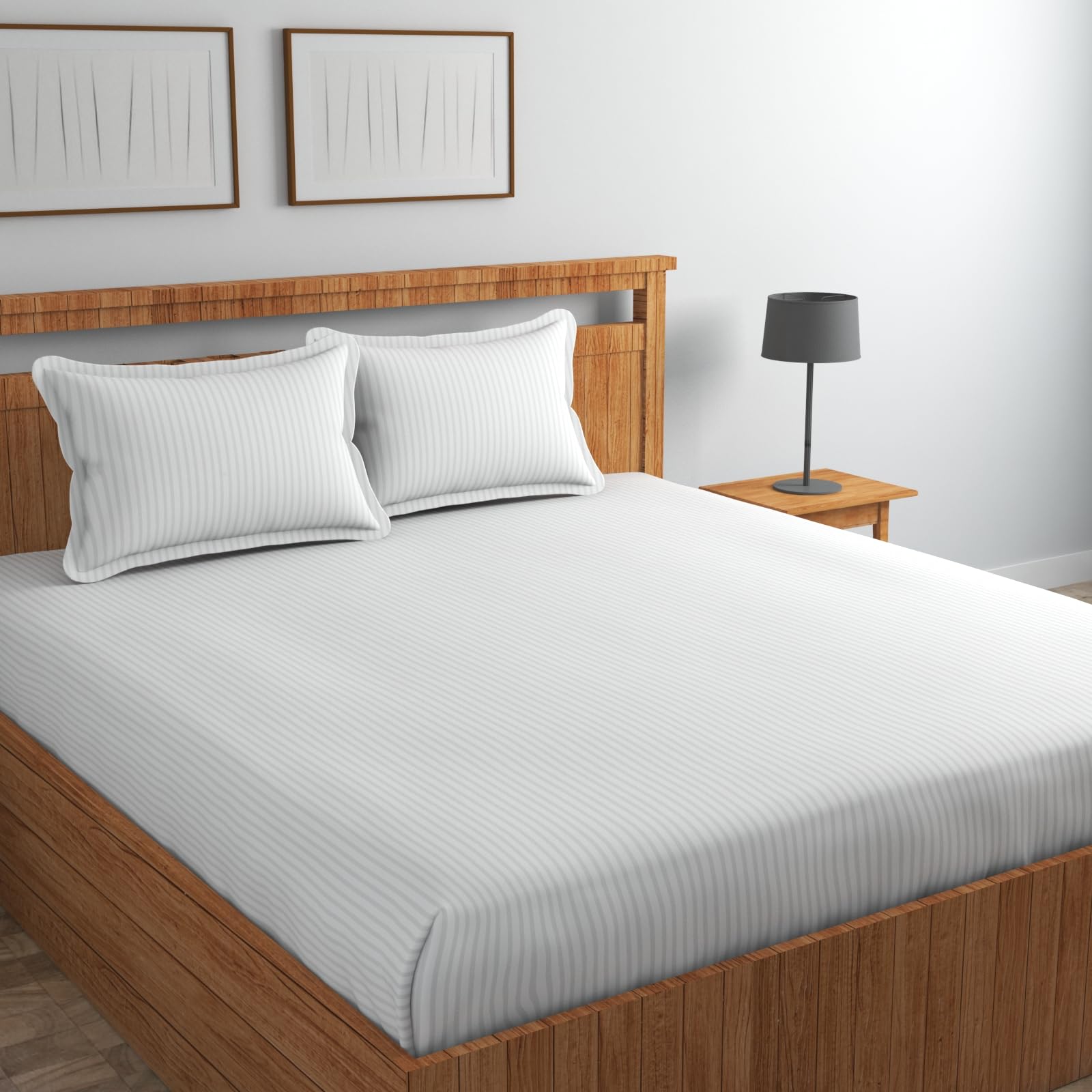 Blue Strip Polycotton Bedsheet, Double 90x100 (White)