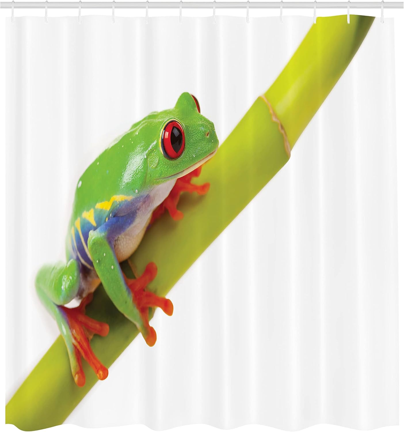 Ambesonne Animal Shower Curtain, Closeup Scene of a Little Tree Frog Sitting on The Branch Indigenous Jungle Creature in Wilds, Cloth Fabric Bathroom Set with Hooks, 69" W x 70" L, Green White Red