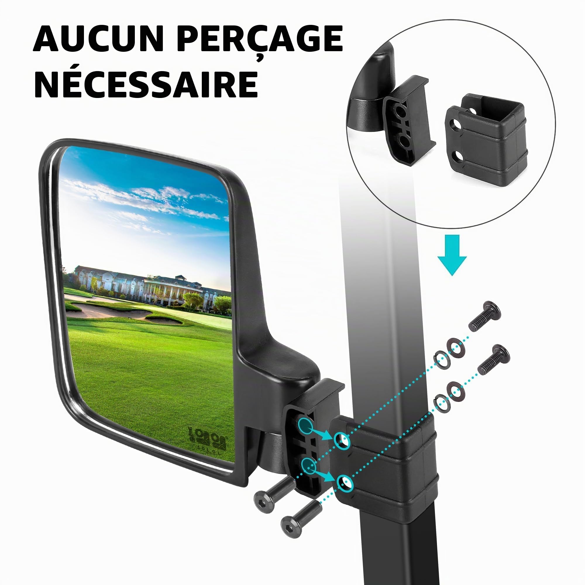10L0L Rétroviseurs latéraux pour voiturettes de golf, rétroviseurs latéraux rabattables sans perçage pour Yamaha EZGO Club Car Golf Buggy etc.