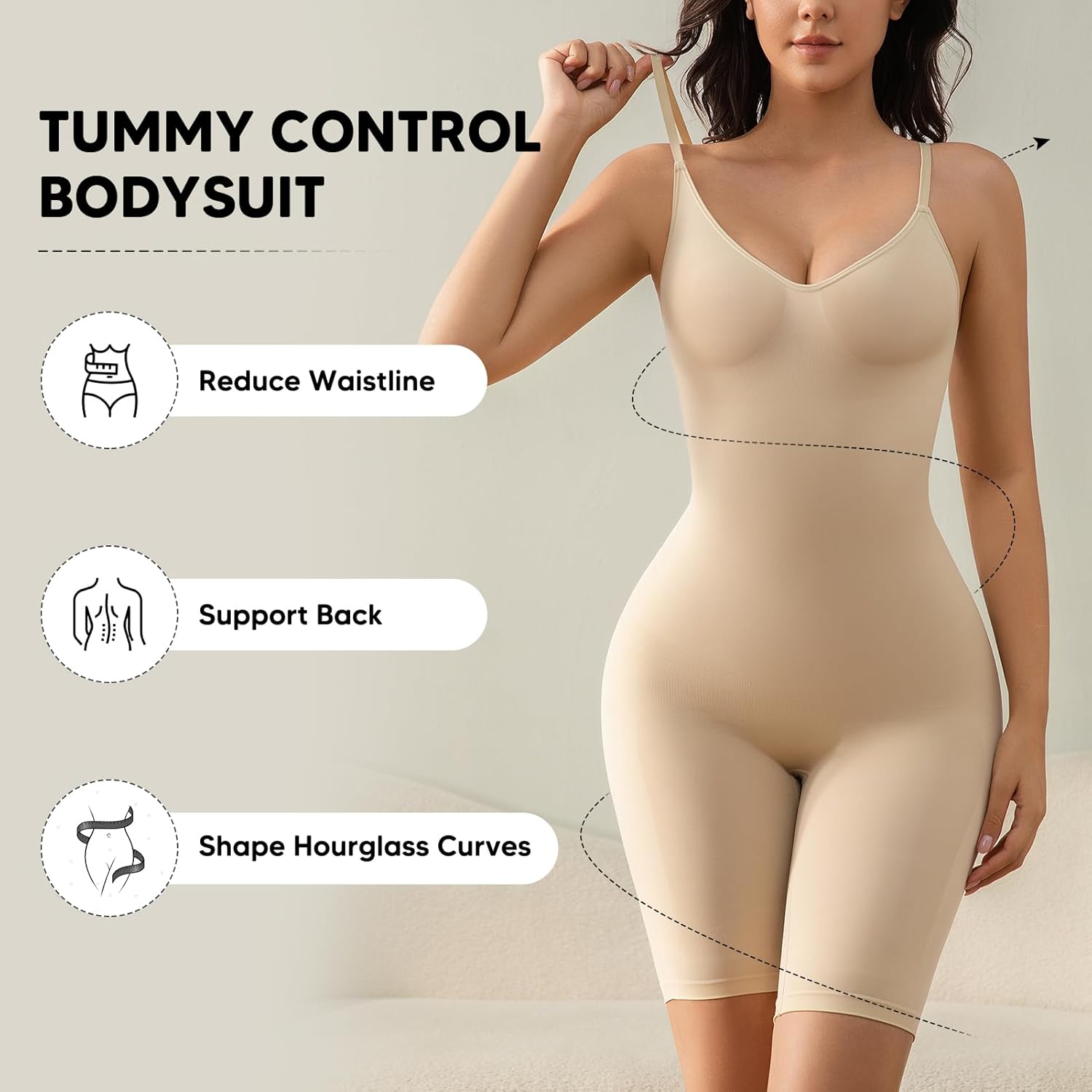 Women's Shaping Mid-Thigh Bodysuit Tummy Control Shapewear Faja Seamless Sculpting Body Shaper Bodysuits - Image 5