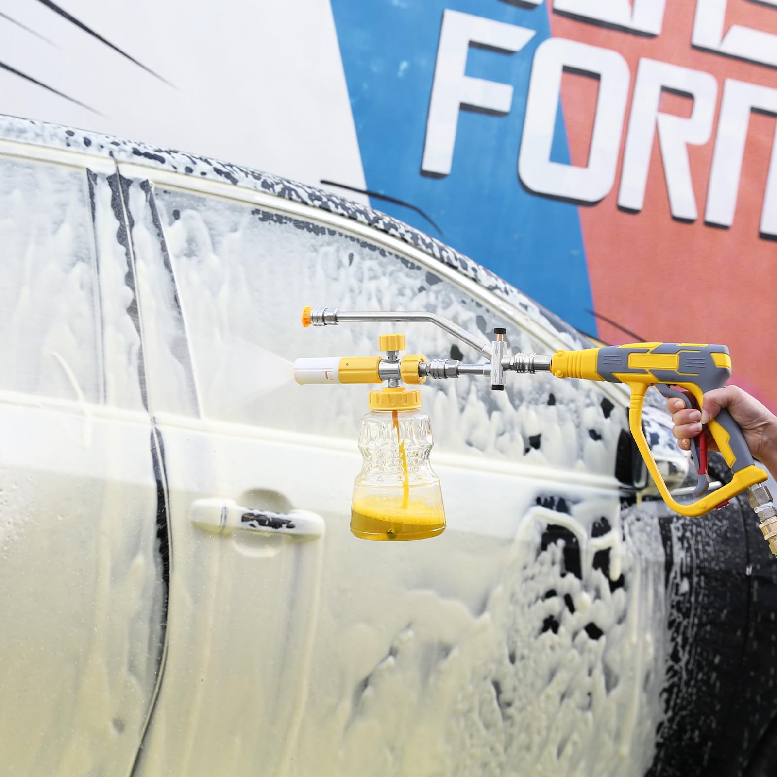 Cañón de espuma para lavadora a presión, lanza de espuma de nieve transparente profesional para lavado de autos, lanzador de espuma de coche resistente con liberación rápida de 1/4 pulgadas,