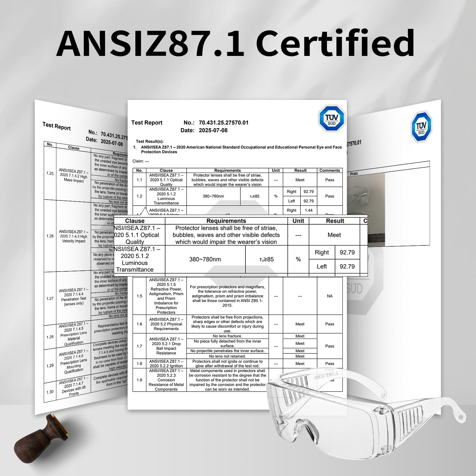 Salfboy Anteojos de seguridad con lentes antivaho y resistentes a los arañazos, ANSI Z87