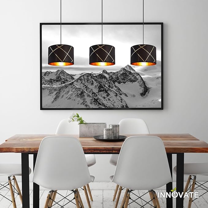 INNOVATE INNOVATE Hanglamp 3 lampen | hanglamp woonkamer, hanglamp eettafel lamp, plafondlamp hanglampen & hanglampen, hanglamp zwart/goud photo 2
