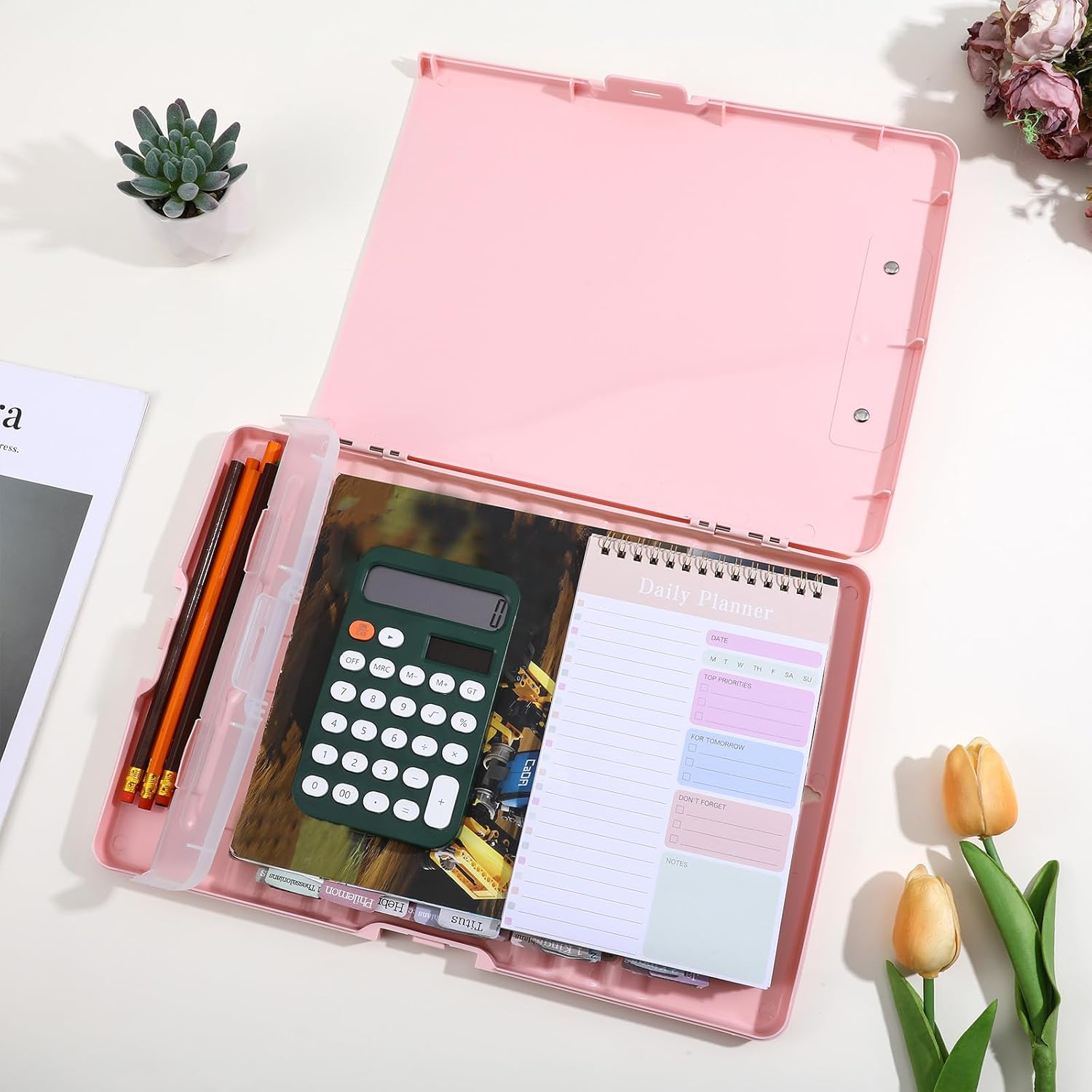 JIEYAO 6 Pcs Heavy Duty Plastic Clipboard with Storage, A4 Pastel Colors Waterproof Clipboards with Pen Holder Side-Opening Nursing Clip Board for Office School Supplies