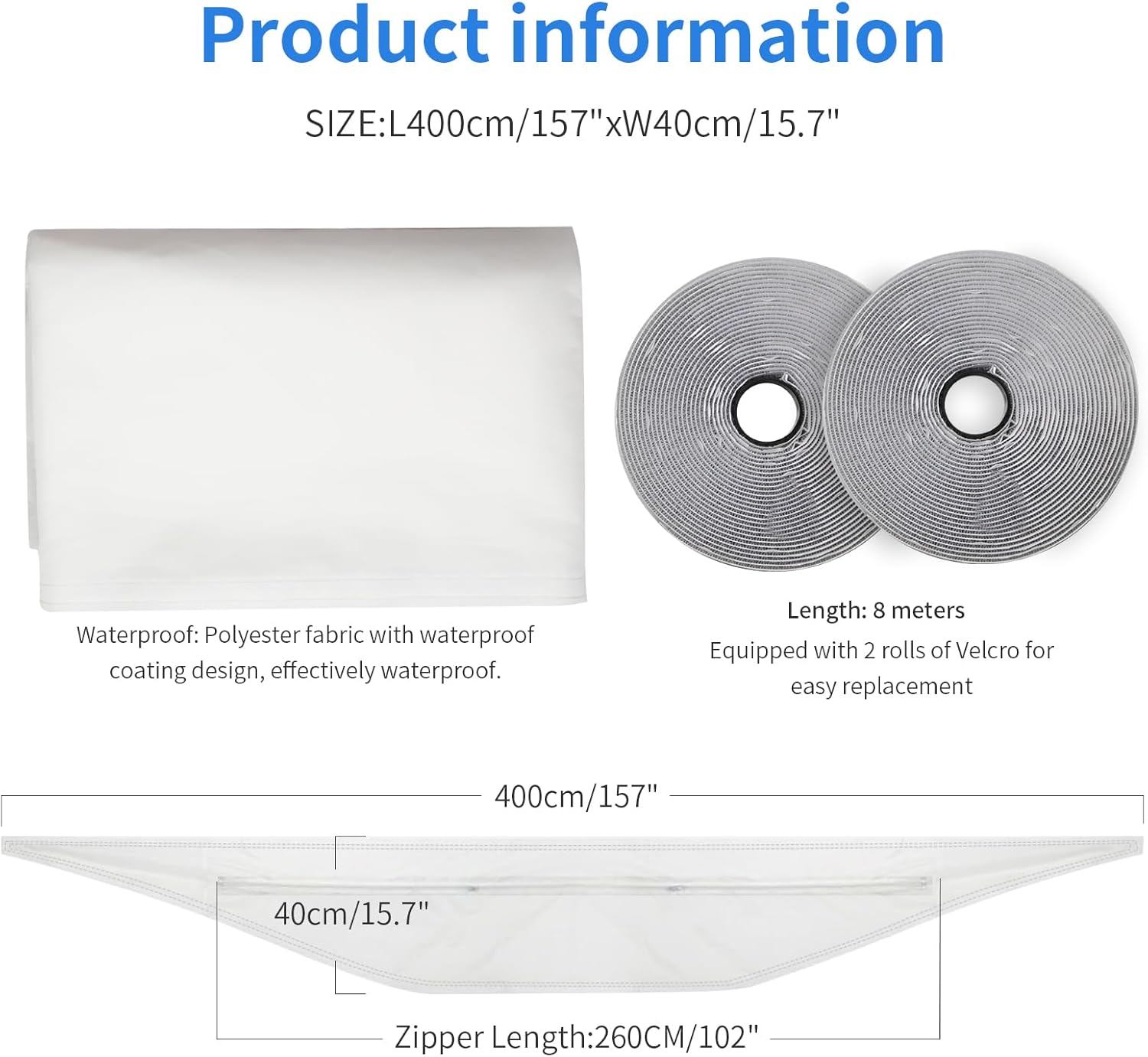 FSEN 400CM Universal Window Seal Kit for Portable AC - Heavy-Duty Oxford Fabric, No-Drill Waterproof Cover with Zipper & 2xVelcro, Fits Sliding/Crank-Out/Skylight Windows，Dust & Saves Energy (157")​
