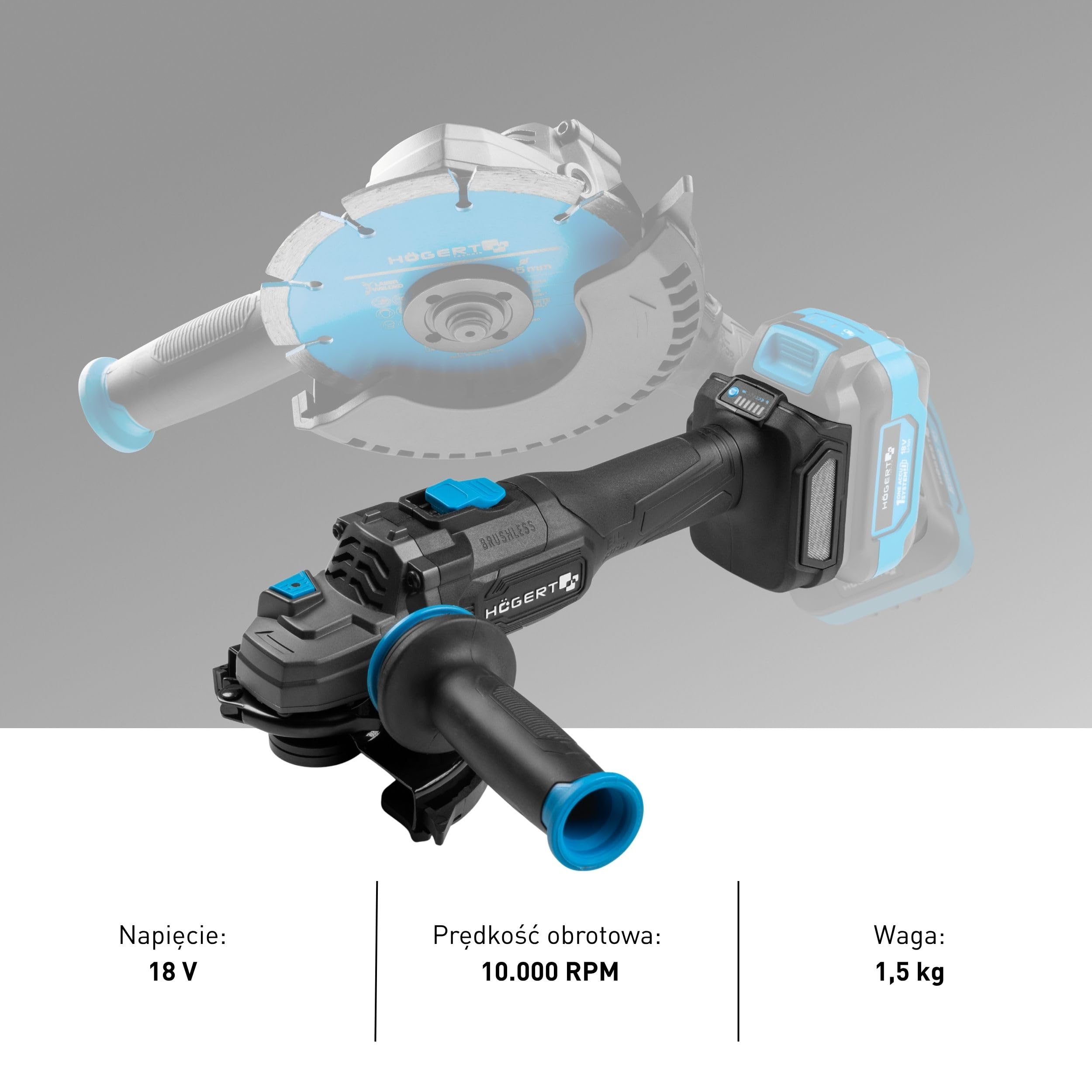 HÖGERT TECHNIK Akumulatorowa szlifierka kątowa 125 mm, 18 V Brushless, akumulatorowa przecinarka z regulacją prędkości, narzędzie do cięcia, szlifowania i usuwania zadziorów