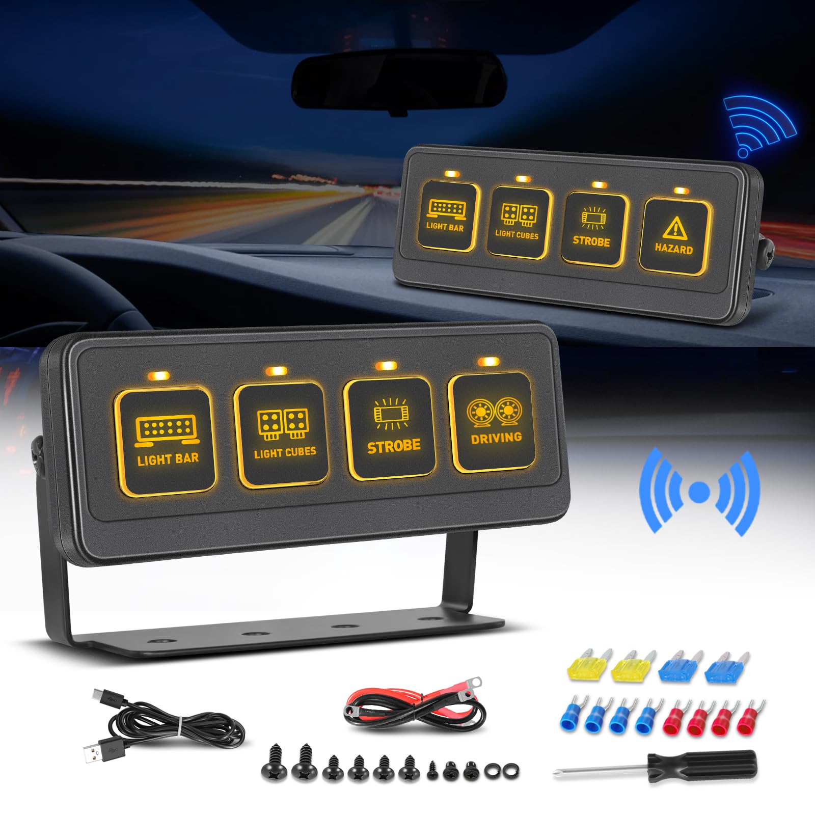 Bezprzewodowy 4-biegowy panel przełączający, wielofunkcyjny przełącznik offroadowy LED, pods z pulsem uchylnym, pomocniczy system przekaźników, skrzynka sterująca do 12 V, ciężarówek, SUV