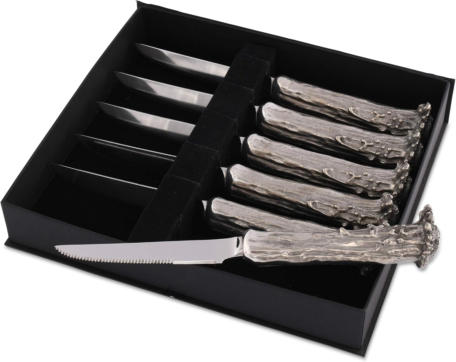 Vagabond House Pewter Cast Antler Forged Steak Knife (Set of 6) 9 inch Long