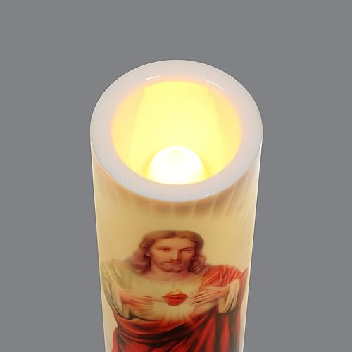 Miniatura 4 de Corazón sagrado de Jesucristo, vela LED de oración sin llama, regalo religioso, temporizador de 6 horas para más horas de disfrute y devoción.