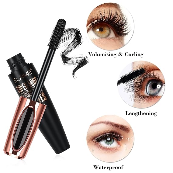 2 Pack Mascara Black Volume and Length, Natural Waterproof Smudge-Proof 4D Silk Fiber Lash Mascara Long-Lasting, Adds Length, Depth & Glamour Effortlessly