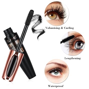 2 Pack Mascara Black Volume and Length, Natural Waterproof Smudge-Proof 4D Silk Fiber Lash Mascara Long-Lasting, Adds Length, Depth & Glamour Effortlessly