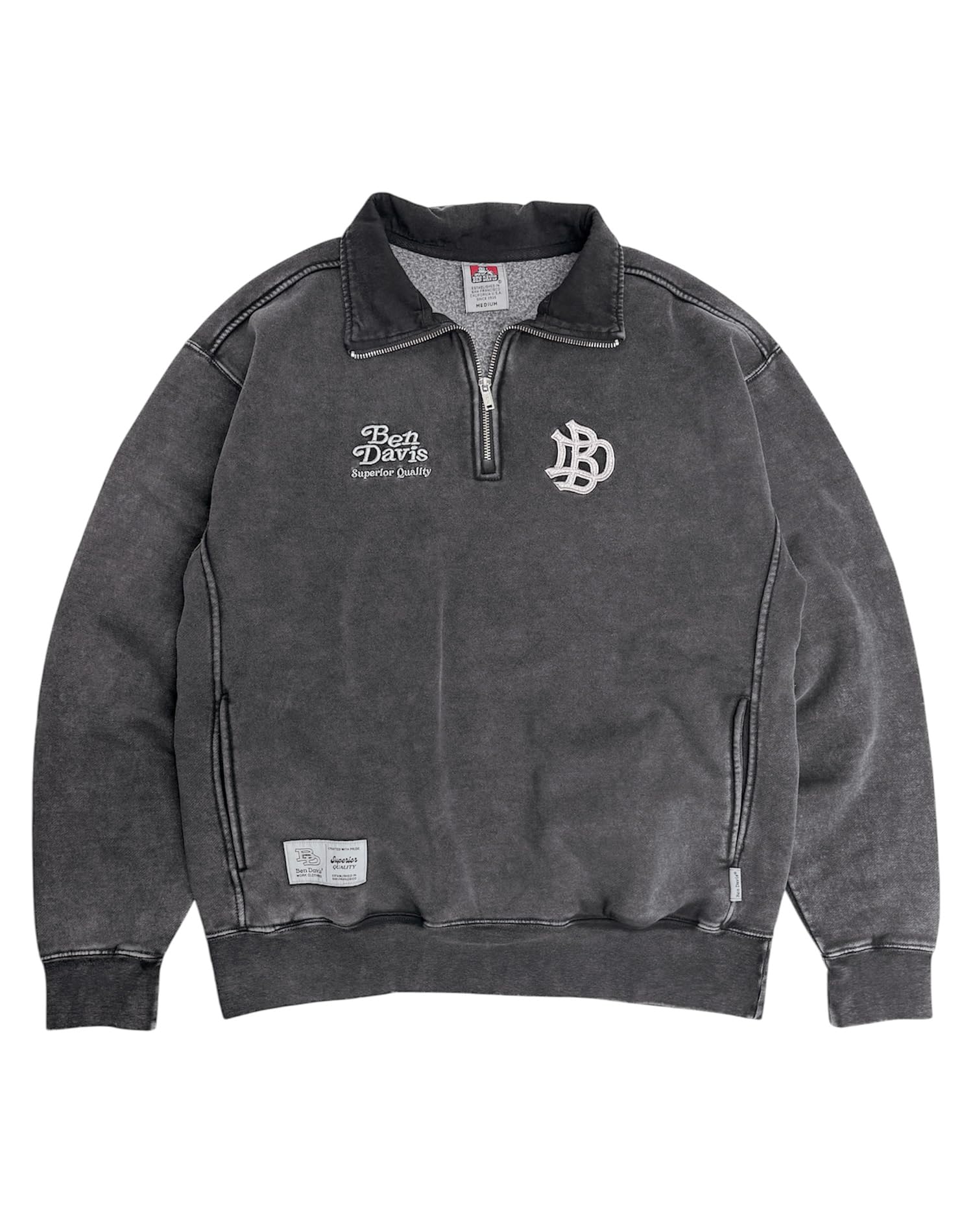 BEN DAVIS スウェット ベンデイビス ウォッシュ加工 ハーフジップ トレーナー 裏起毛 メンズ ヴィンテージ ハイネック