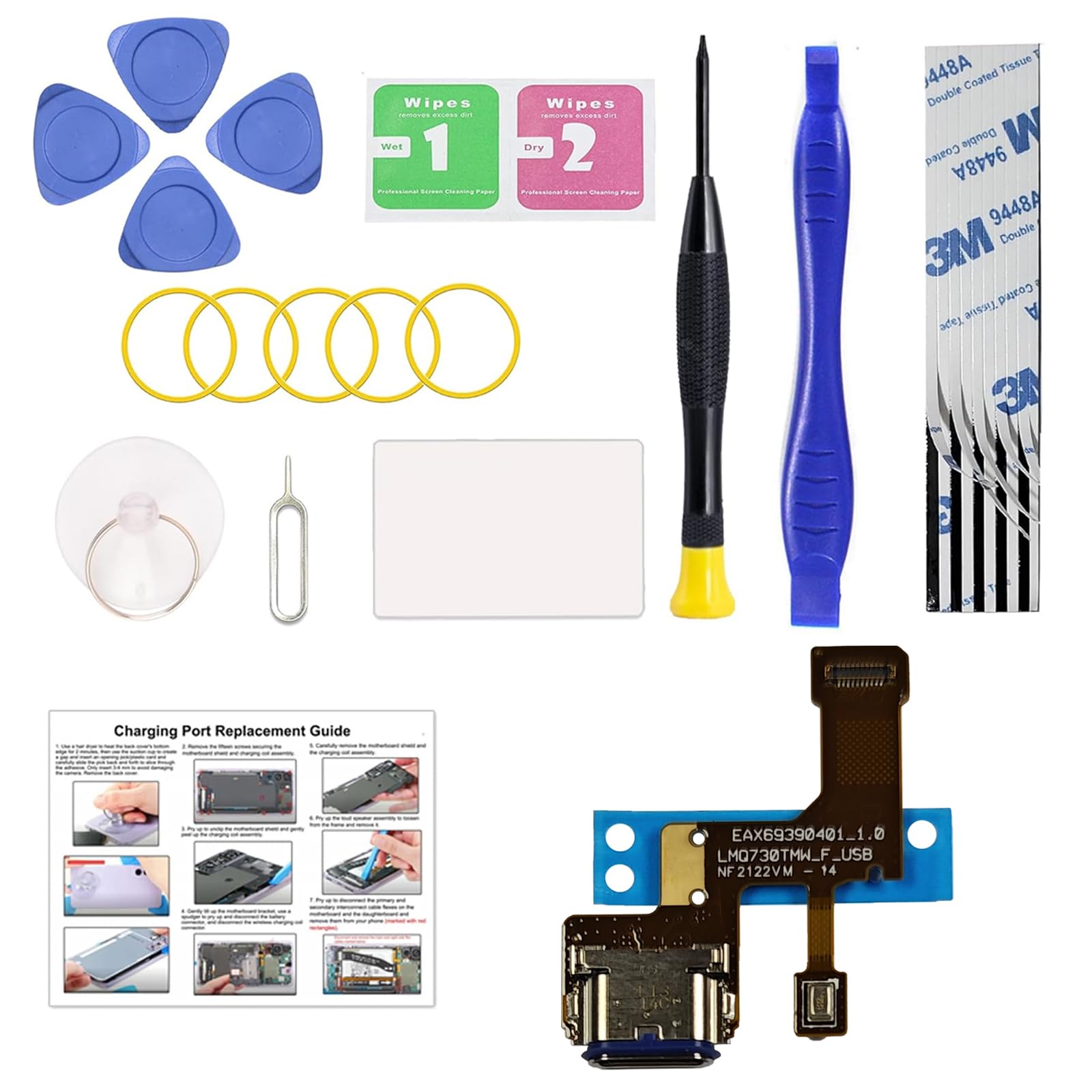 Charging Port Replacement Kit Compatible with LG Stylo 6 US Version, Dock Board USB-C Connector Only for LM-Q730TM, with Instruction Manual, Toolkit