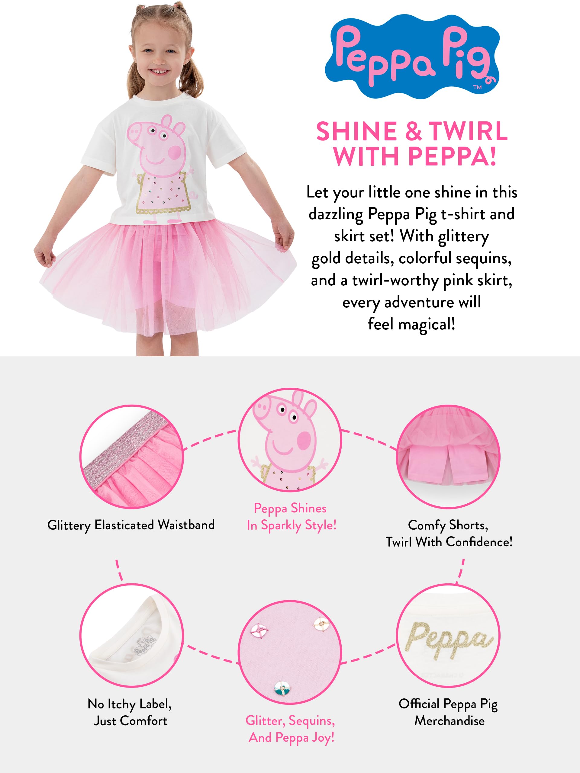 Peppa Pig Maglietta Ragazza E Gonna, Set 2 Pezzi Maglia E Gonna Tulle Bambina, Set Vestiti Bambina