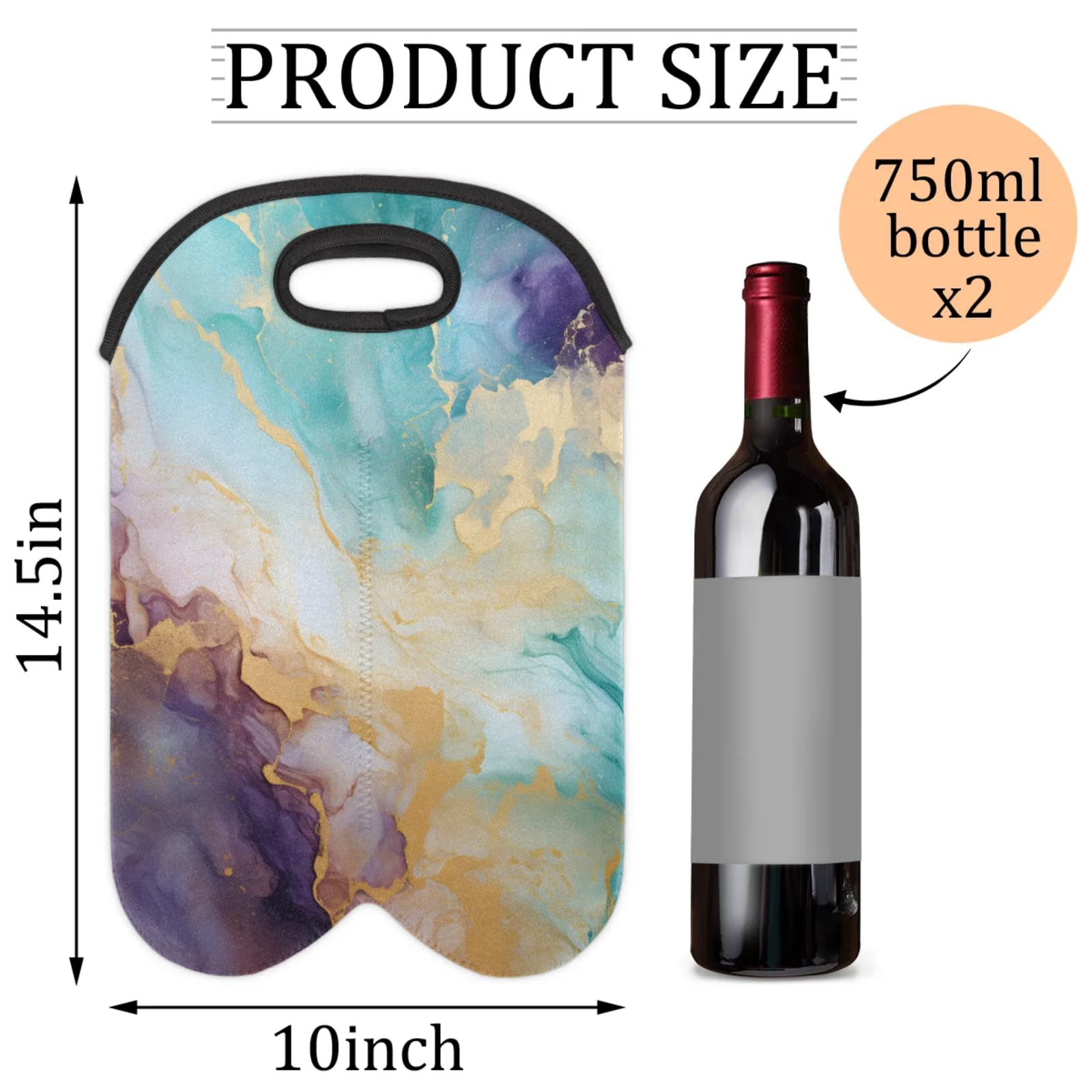 GzLeyigou 2 Bottles Luxury Abstract Fluid Wine Bag Sleeve Totes Beautiful Pattern Neoprene Protective Wine Carrier Bag for Wine,Water, Champagne, Beer, Baby Bottles,Gift 14.5 x 10 Inches