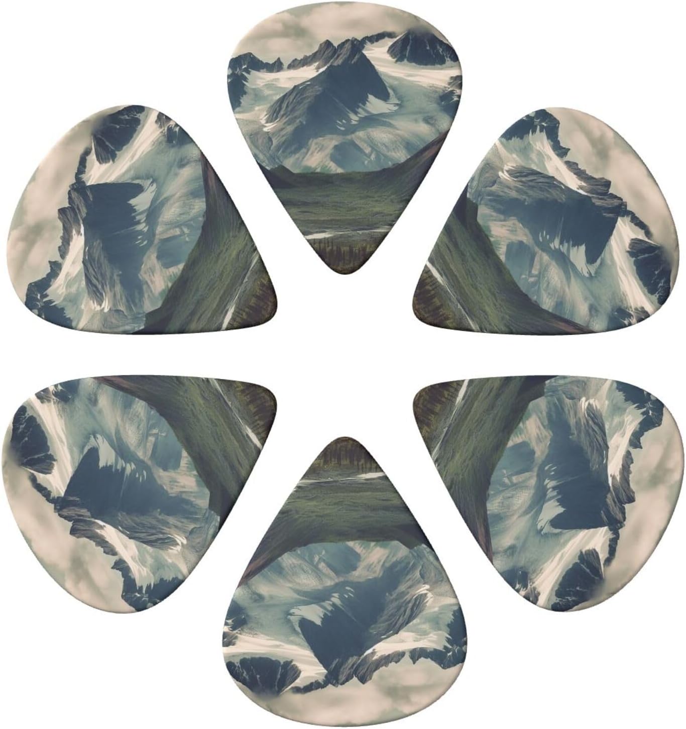 Alaska Mountains Guitar Picks 6 Pcs, 0.46mm Thickness Celluloid Plectrum with Leather Picks Holder, Personalized Guitar Pick for Bass Electric Acoustic Guitars Lovers Gift image 3