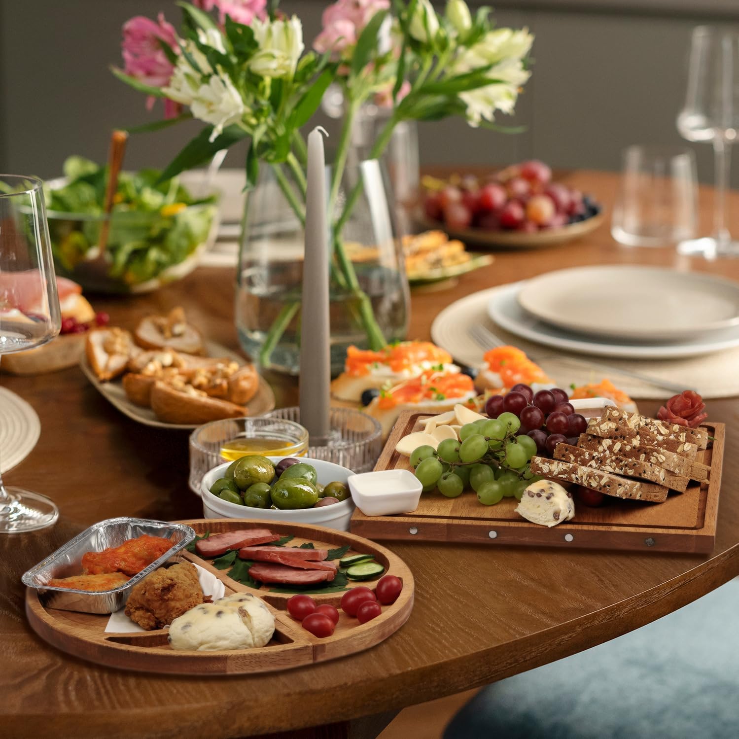 Premium Solid Wood Charcuterie Board Gift Set - Extra Large Magnetic Cheese Board Wooden Tray Serving Platter Housewarming, Christmas, and Valentine's Gifts - Image 6