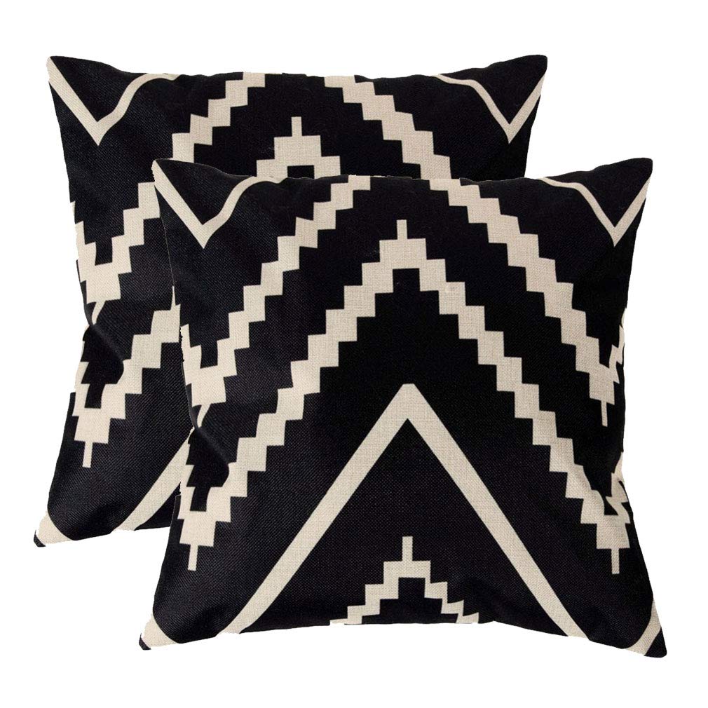 7COLORROOM Modern Geometry Style Throw Pillow Covers Black&Beige Stripes Cotton Linen Square Home Decorative Cushion Cover Pillowcase 18”×18”,2Pack for Sofa,Couch,Bed