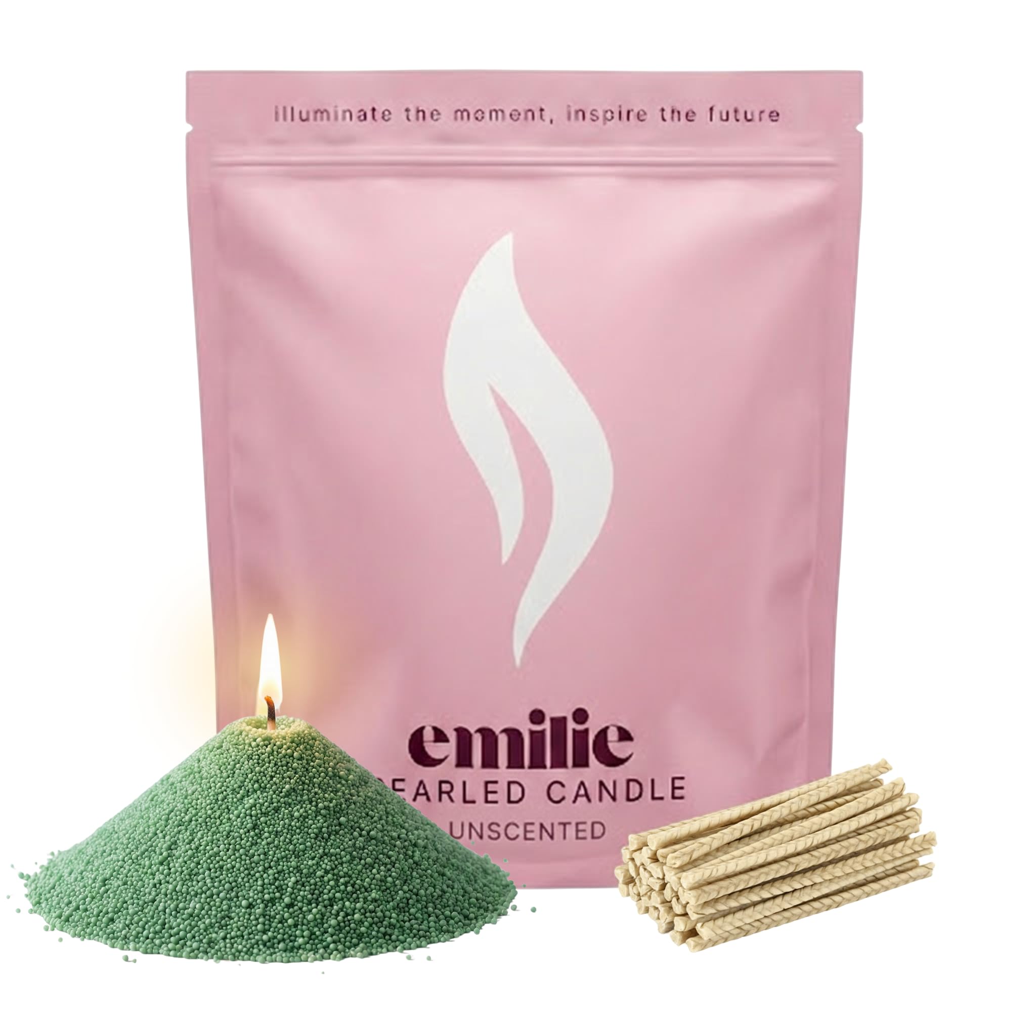 Emilie Pearled Candle 1kg Refillable Wax Pearls – Unscented Candle for Any Container – Pet-Safe, Self-Extinguishing, Plant-Based, Reusable – 50 Cotton Wicks, 200h Burn (Olive Grey)