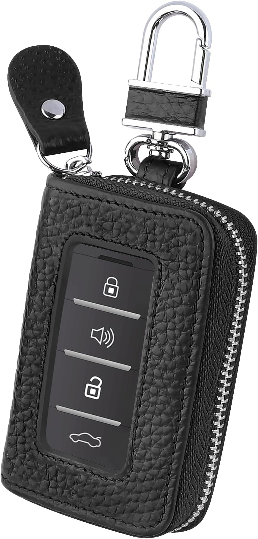 Car Key Fob Cover,Minimalist Style Key Fob Case with Keychain & Carabiner,Universal Leather Car Smart Key Fob Holder (Black)