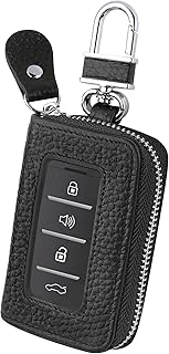 Car Key Fob Cover,Minimalist Style Key Fob Case with Keychain & Carabiner,Universal Leather Car Smart Key Fob Holder (Black)