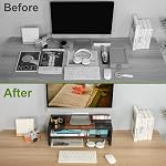 TEAMIX 2 Tiers Desktop Monitor Stand Riser 20 Inch Printer Stand with Storage Small TV Riser Laptop Wooden Desk Organizer Shelf Bookshelf