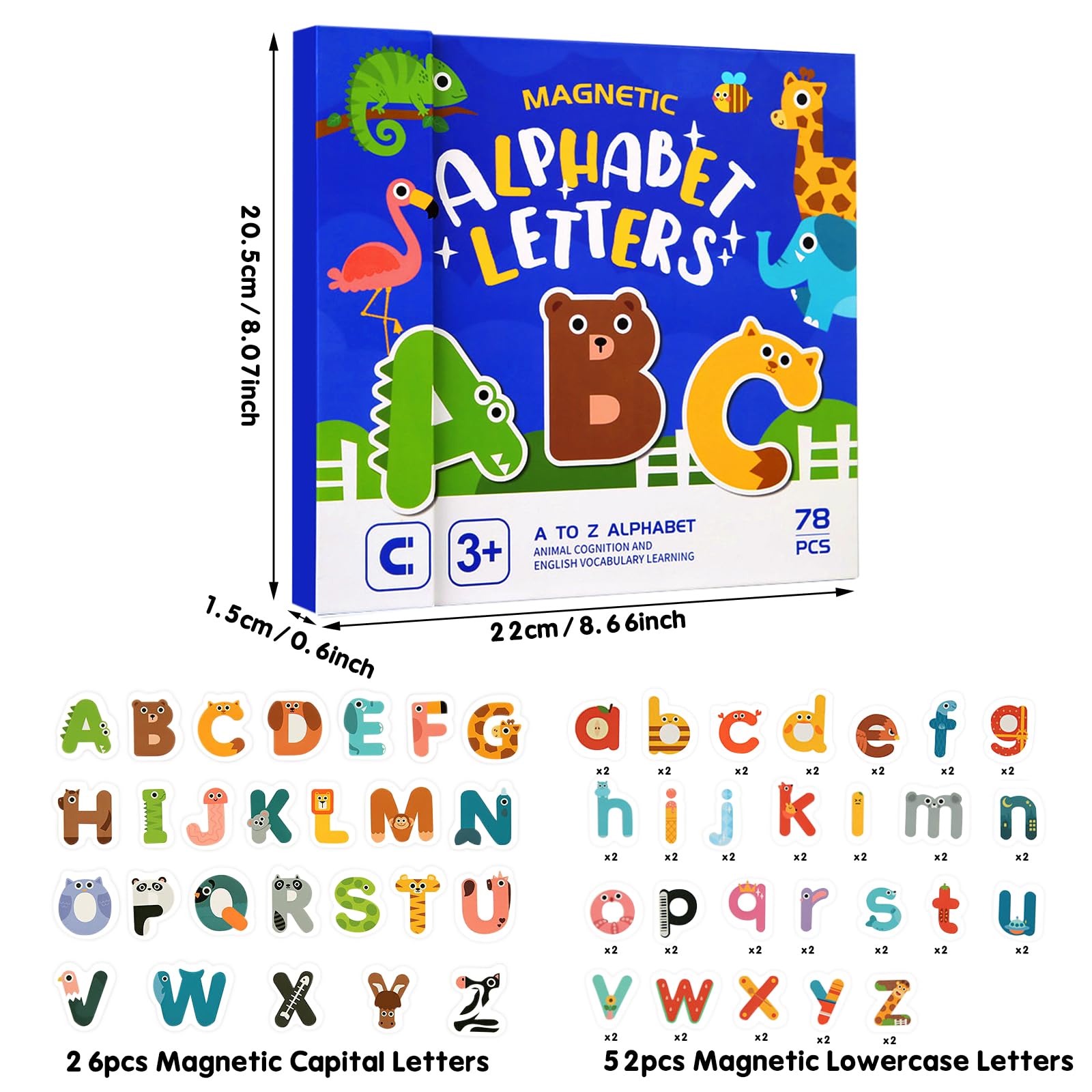 Letras Magneticas Niños, 78 Letras Imantadas Niños, Imanes Nevera Niños,Imanes del Alfabeto Educativos, Aprendizaje en MayúSculas Y MinúSculas para 3+ Niños
