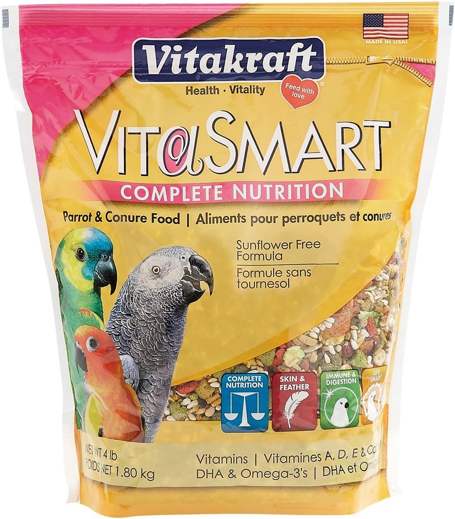 Vitakraft Vitasmart Parrot & Conure Food - Sunflower Free Formula, 4 Lb.
