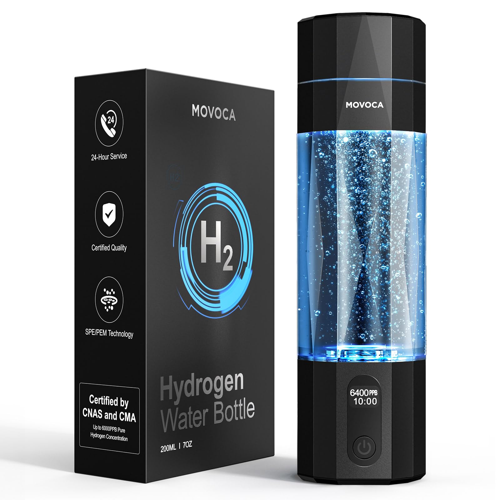 Upgrade Hydrogen Water Bottle Up to 6400PPB Hydrogen Water Generator -SPE PEM Tech 7 OZ Food-Grade PC Hydro