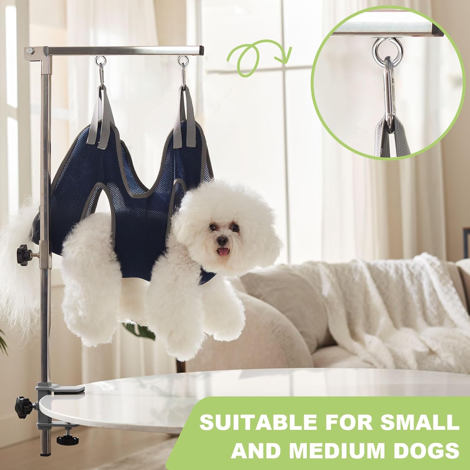 Home Dog Grooming Table Arm with Hammock 35" Height Adjustable Dog Grooming Arm with Clamp No-Sit Haunch Holders Loop Noose Stainless Steel(Grooming Table Not Included)