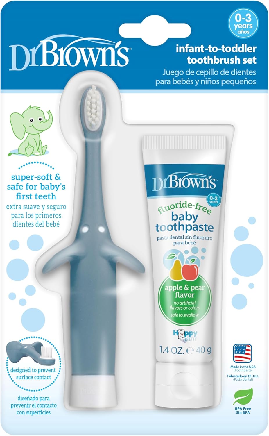 Dr. Brown's Natural Flow Infant Toothbrush, Toothpaste Combo Pack, Blue ...