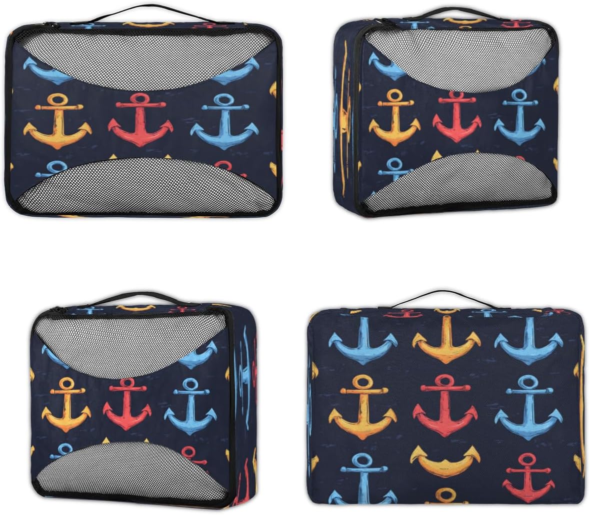 Color Anchor Pattern 4 Set Packing Cubes Packing Cubes for Women Lightweight Travel Essential Bag Clothes Carry on Suitcase Bags for Accessories Essentials