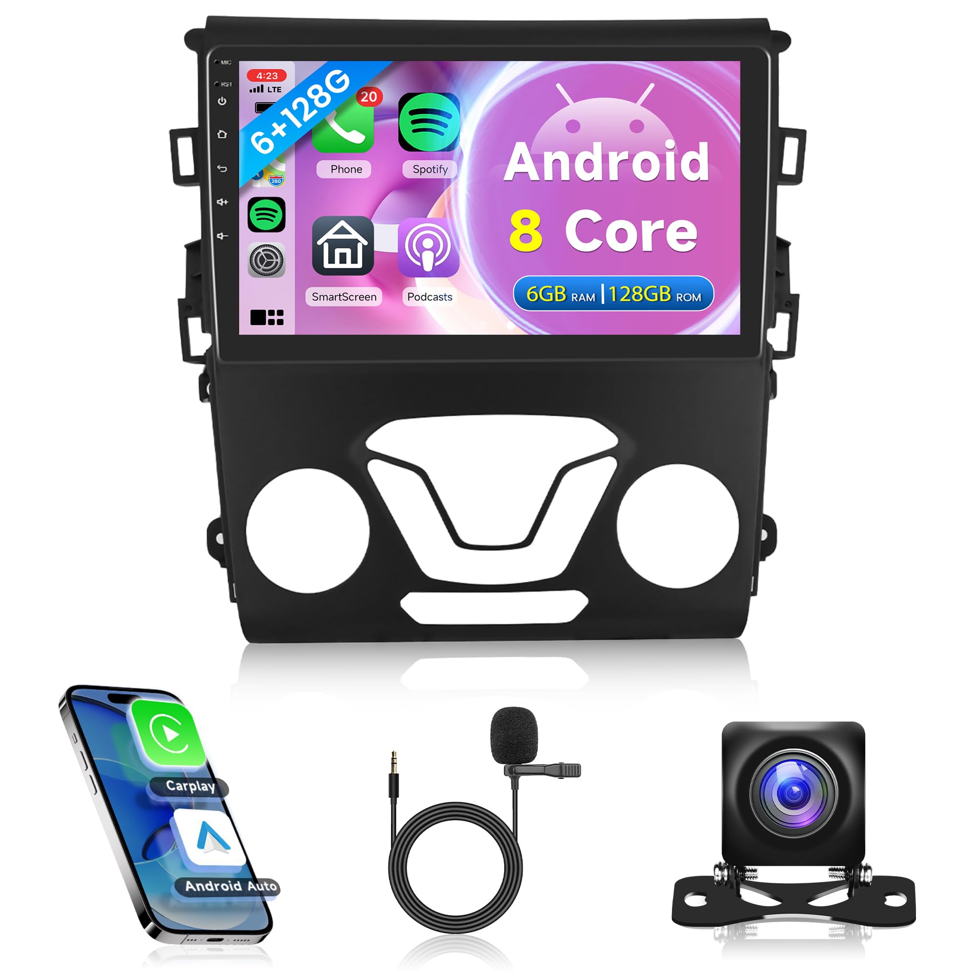 8-Core 6G+128G Car Radio for Ford Fusion 2013-2019 for Ford Mondeo, Rimoody Car Stereo Android 13 Wireless Carplay Android auto Mirror Link GPS WiFi DSP-36 59-UI Themes 9'' Touchscreen BT FM/RDS