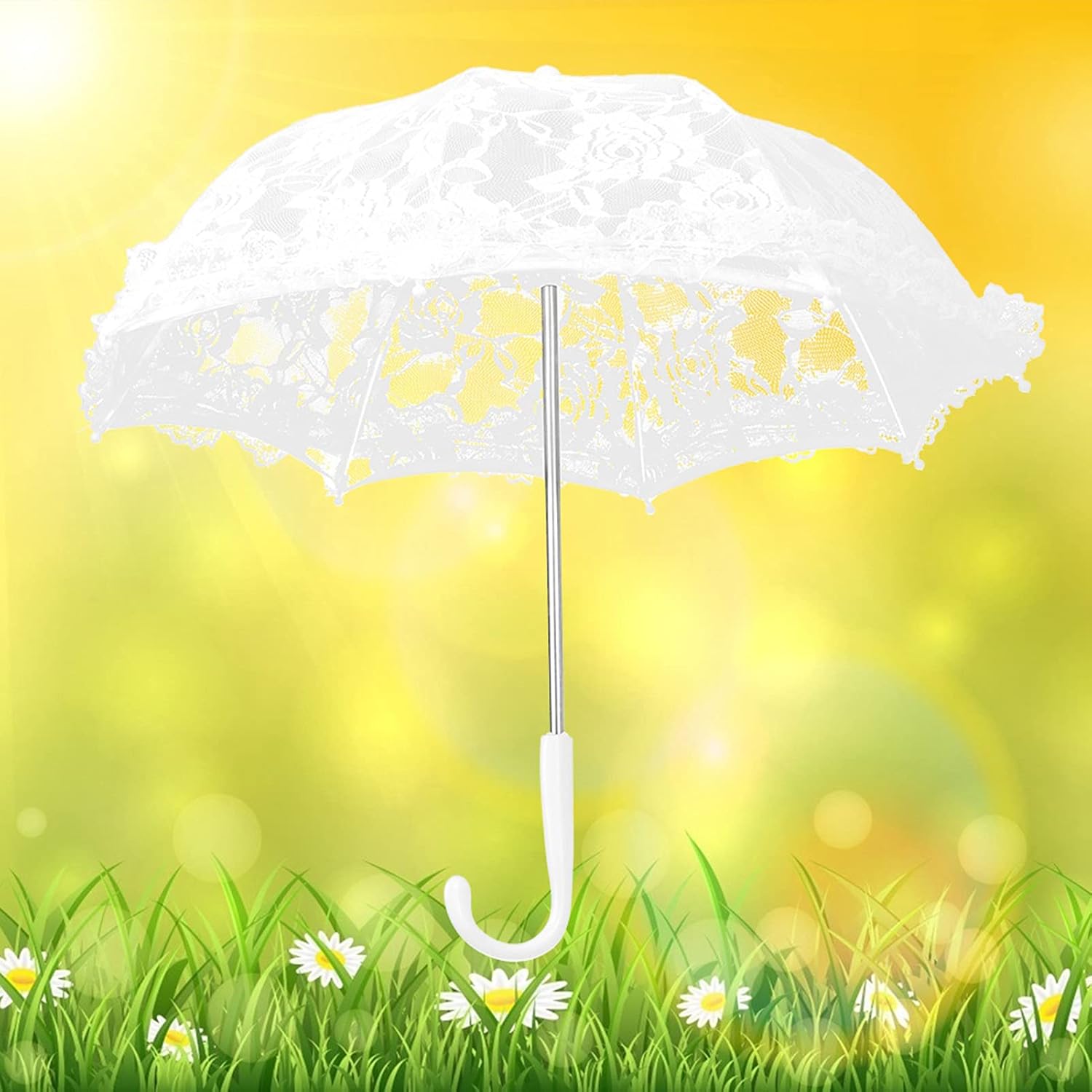 Watris Veiyi Lace Wedding Parasol, 17x18 inch Lace Embroidery Umbrella, Vintage Wedding Bridal Umbrella for Baby for Decoration Only(Bleached)