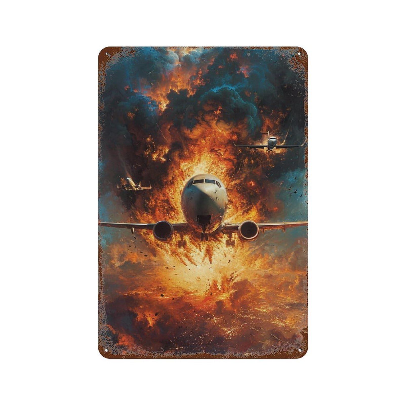 Garage Style Airplane Explosion Drama Distressed Metal Wall Sign 11.8"x7.9", Farmhouse Wall Decor for Bar And Workshop