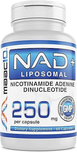 MAAC10 NAD+ liposomal real (60 cápsulas) 500 mg por porción de NAD+, apoya la fatiga y aumenta la energía, sin OMG, sin gluten, vegano