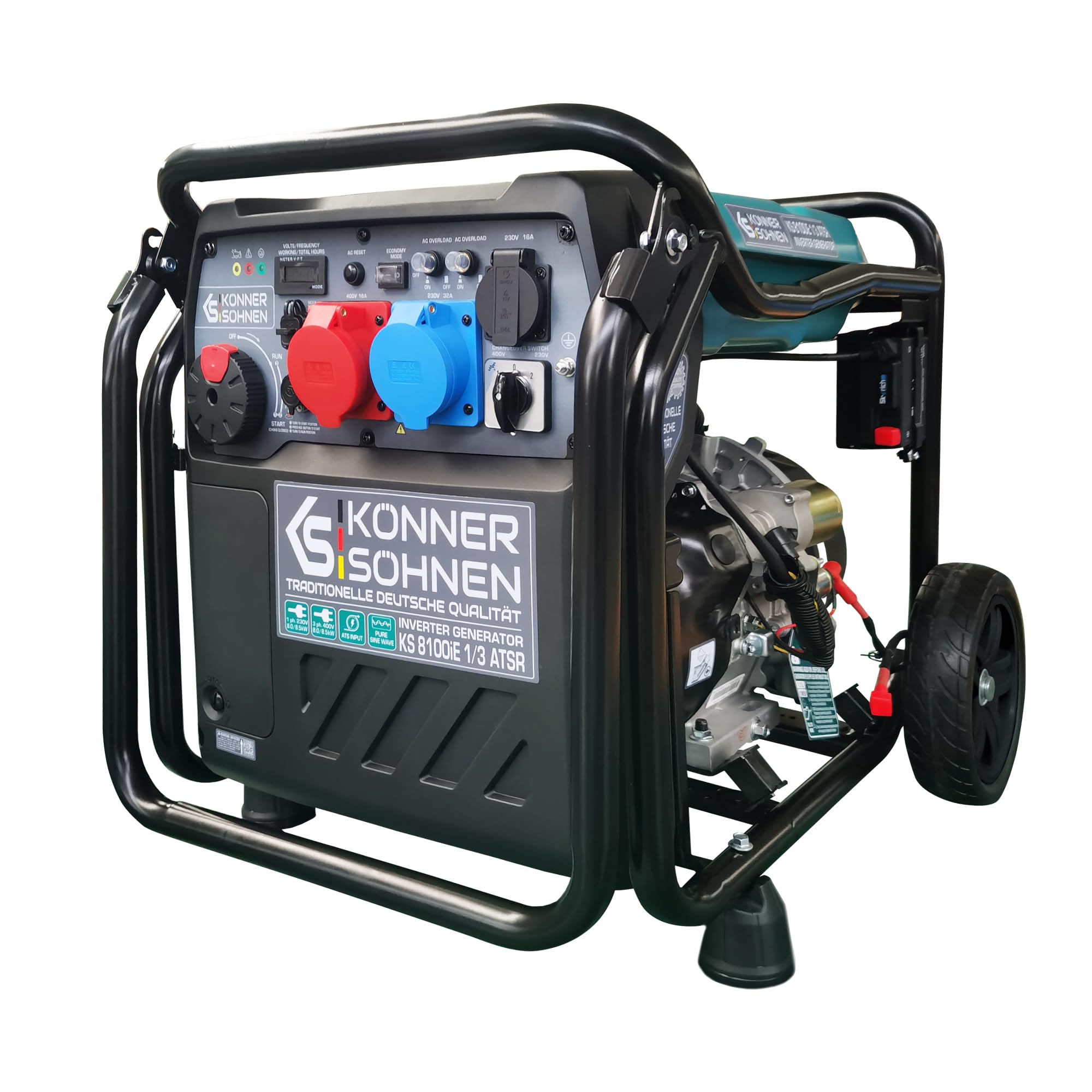 Könner & Söhnen KS 8100iE 1/3 ATSR Inverter-Stromerzeuger 8,5 kW, für Einphasen- (230V) und Dreiphasenbetrieb (400V), Benzin Generator Stromerzeuger mit ATS-Anschlussmöglichkeit
