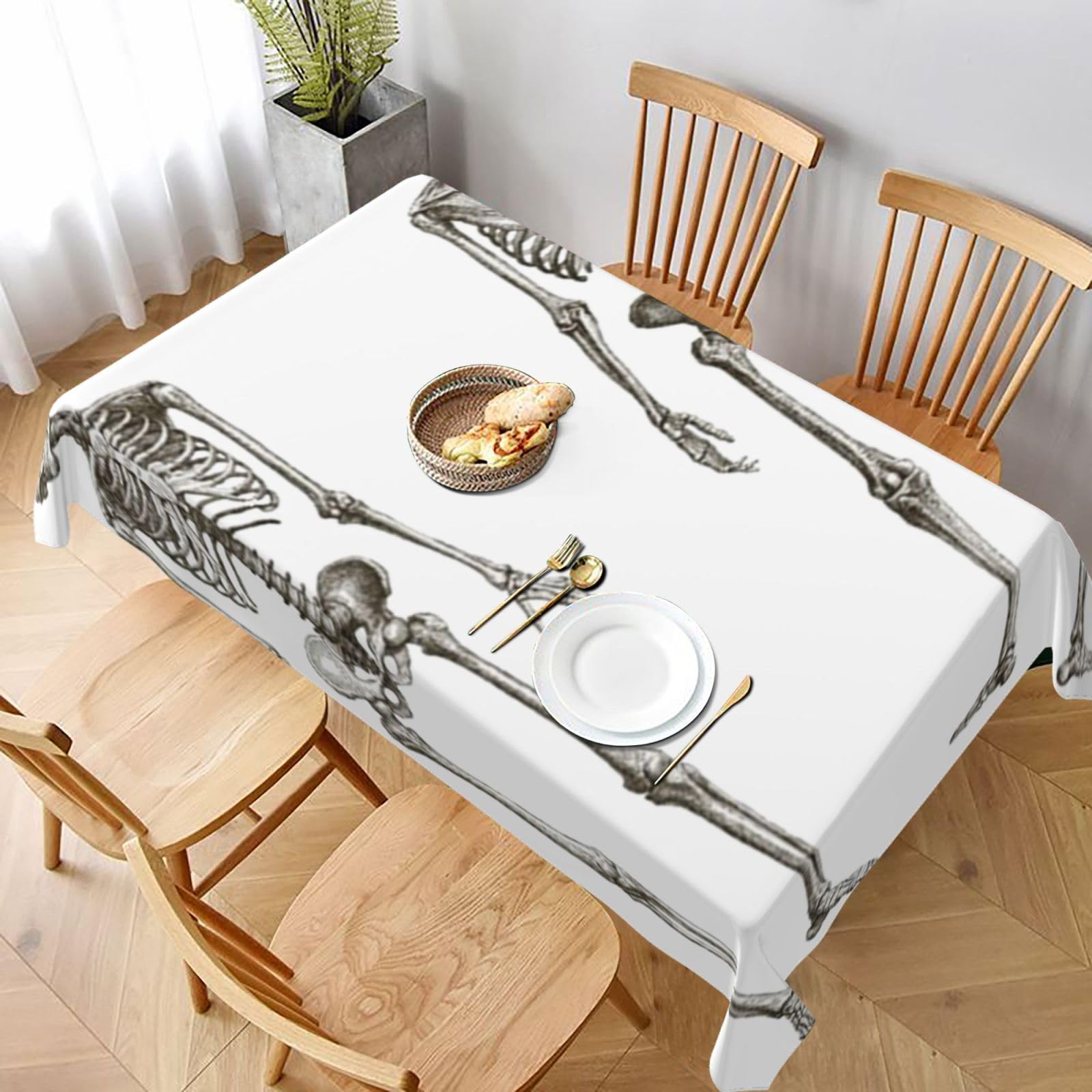 BNVSADC Human Skeleton Printed Rectangle Tablecloth 228x152 CM, Water Resistant Polyester Table Cloth Decorative Fabric Table Covers for Kitchen Dining Table Parties Camping