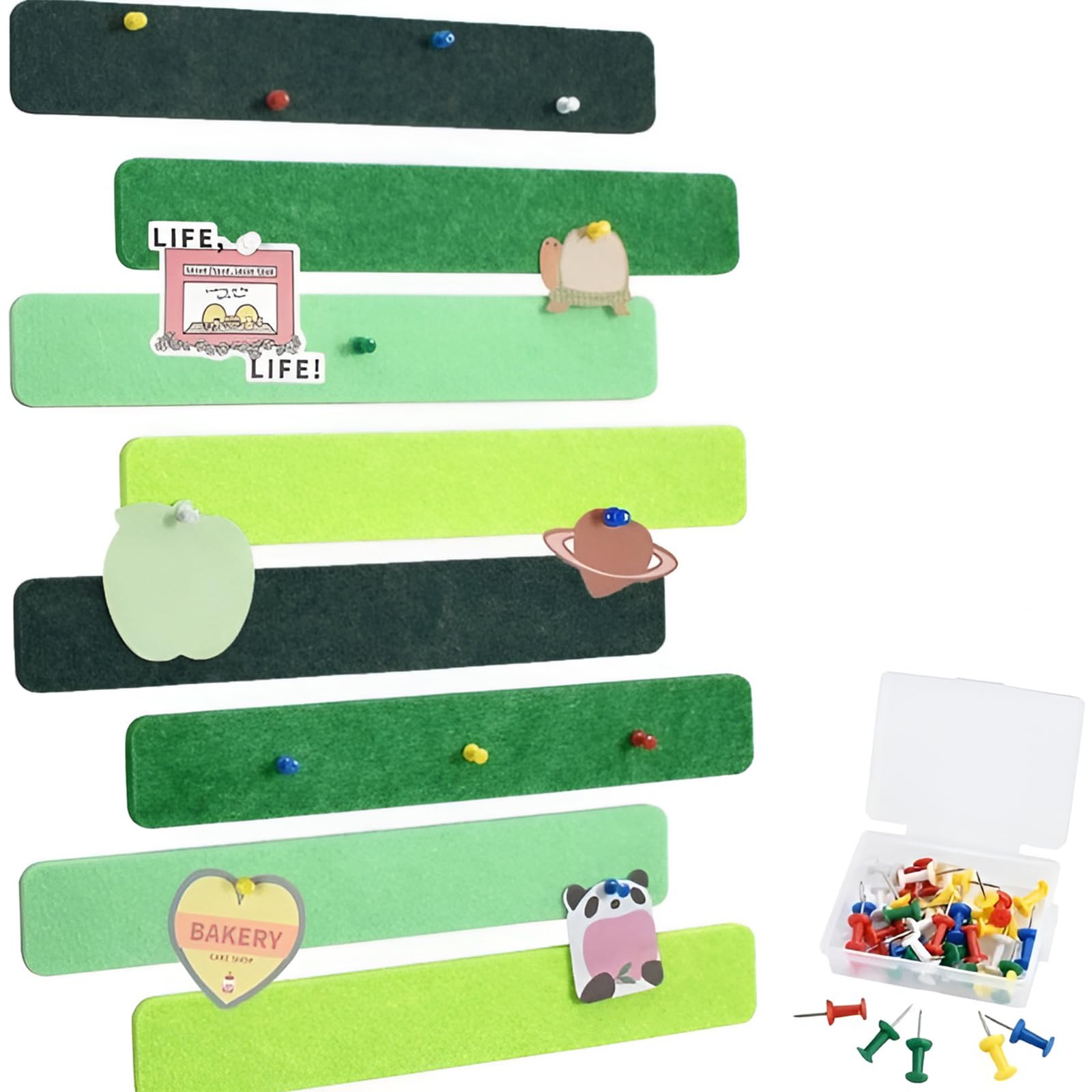 Gipoowaa 8 Pcs Felt Pin Board Bar Strips Bulletin Board Cork Board for Bedrooms Offices Home Wall Decoration, Self-Adhesive Bulletin Board Strips with 35 Push Pins for Paste Notes, Photos, Schedules