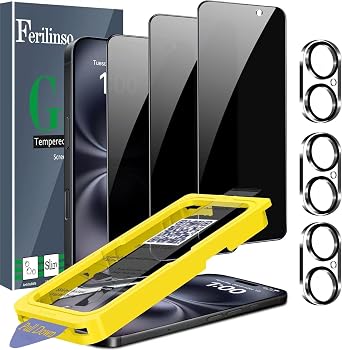 Ferilinso 3 Pack Privacy Screen Protector for iPhone 16, 9H Military-Grade Shatterproof Tempered Glass, Dust Removal Tray, Dynamic Island Compatible, Case Friendly, Camera Lens Protectors